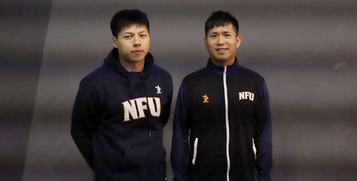 虎尾科大總教練盧譽誠(右)、球員王鈞聖(左) 。攝/游之睿